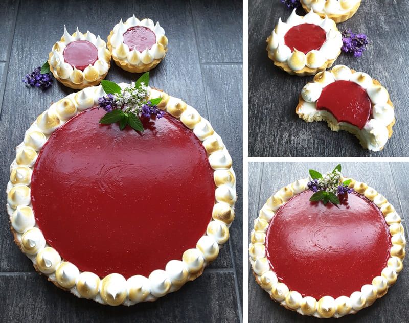 zitronige Panna-Cotta-Tarte mit Himbeeren und Baiser