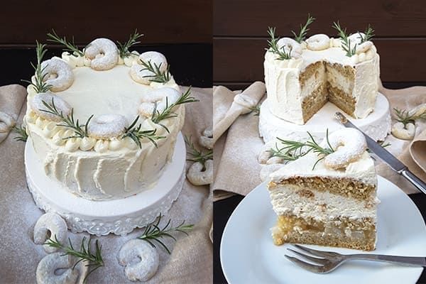 Vanillekipferl-Torte mit Birnen-Vanillepuddingfüllung